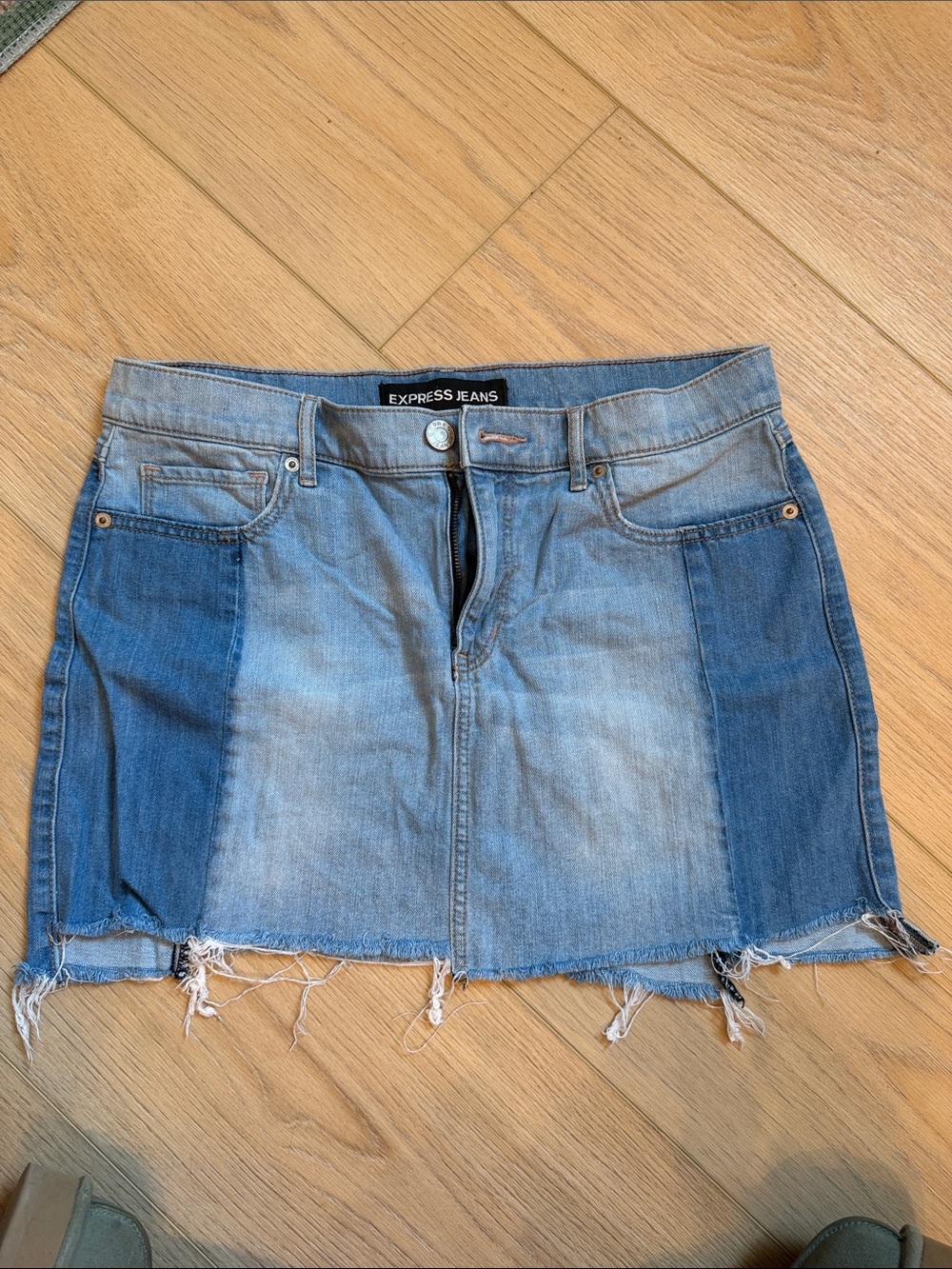 Express Two-Tone Blue Denim Mini Skirt